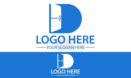 Blaue Farbe Anfangsbuchstabe D Tür Logo Design