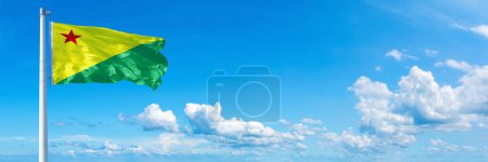 Photo for Acre flag - state of Brazil, flag waving on a blue sky in beautiful clouds - Horizontal banner - Royalty Free Image