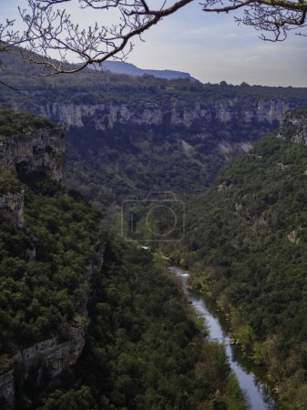 Great panoramic view from the Mirador de la Hoces del Ebro in Valdelateja, province of Burgos, Spain.