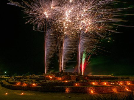 Fireworks Festival at the Iberian fortress Vilars of Arbeca, Spain. Space for copy.