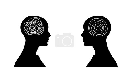 Foto de Silhouette of human head with tangled line inside, like brain. concept of chaotic thought process - Imagen libre de derechos