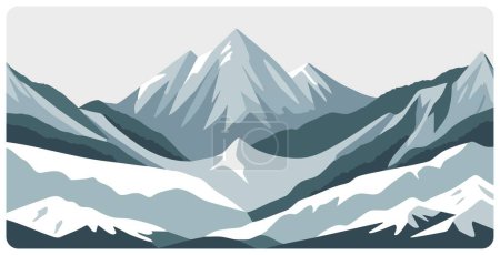 Illustration vectorielle graphique plate de paysages de montagne enneigés abstraits avec pic enneigé et chaîne de montage nette. Concept de dessin animé décoratif simple pour l'alpinisme ou le tourisme de randonnée.
