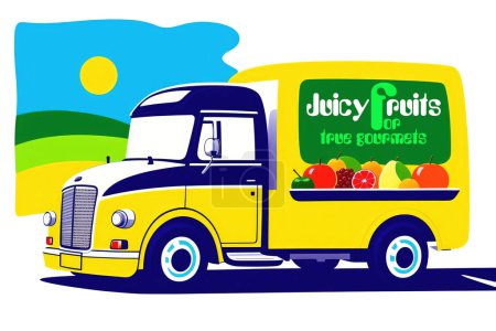 Foto de Camión de frutas con "Frutas jugosas para verdaderos gourmets". Aislado sobre fondo transparente. - Imagen libre de derechos
