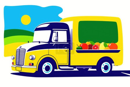 Foto de Camión de frutas en la carretera. Lugar para su logotipo o texto. - Imagen libre de derechos