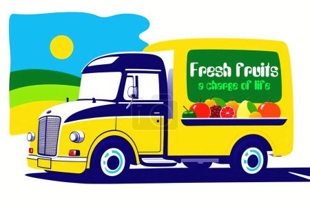 Foto de Camión de frutas con "Frutas frescas - una carga de vida". - Imagen libre de derechos