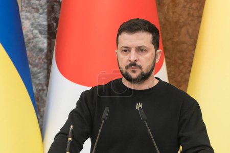 Photo for Ukraines President Volodymyr Zelenskyy is holding a news conference in Kyiv, Ukraine on March 21, 2023, amid Russias attack on Ukraine. High quality photo - Royalty Free Image