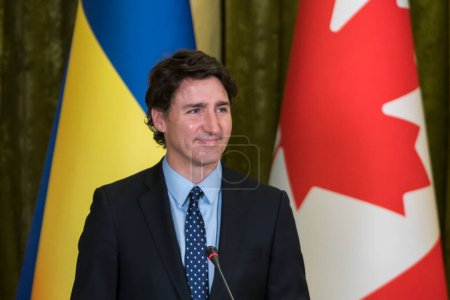 Photo for Prime Minister of Canada Justin Trudeau is holding a news conference during visiting Kyiv, Ukraine on June 10, 2023, amid Russias attack on Ukraine. High quality photo - Royalty Free Image