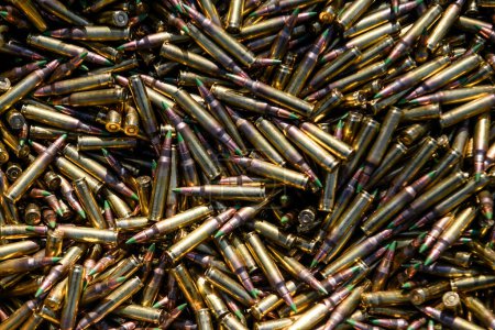 Ammunition, cartridges, bullets for automatic weapons machine gun. High quality photo