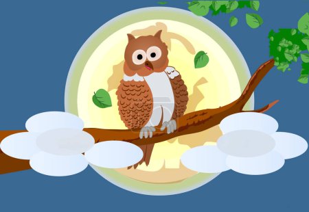 Téléchargez les illustrations : Hibou sur un arbre à branches dans la nuit sous la lune. Illustration vectorielle. - en licence libre de droit