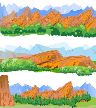 Illustration for Set of mountains and mountain ranges. For design elements at creating landscapes and mountain views. - Royalty Free Image