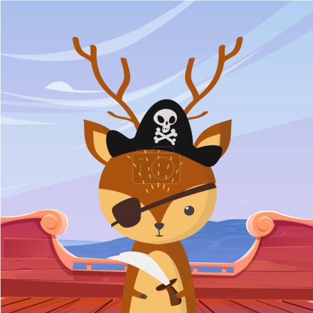 Illustration for Deer pirate on a ship with a dagger in its paws - Royalty Free Image