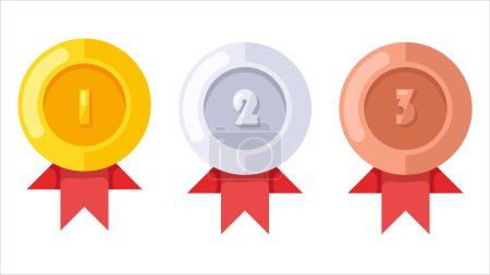 Illustration for Set of gold, silver and bronze medals. winner badges for first, second and third places. 1st, 2nd and 3d prizes. vector illustration - Royalty Free Image