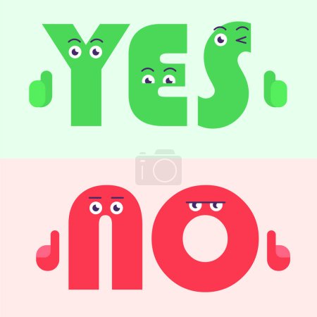 Sí y No texto de dibujos animados con expresión. ilustración vectorial