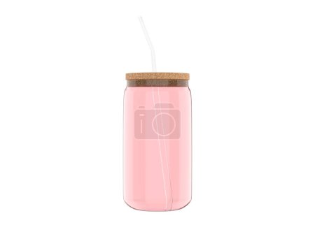 modern glass in the shape of a can with straw mockup isolated on background. 3d illustration