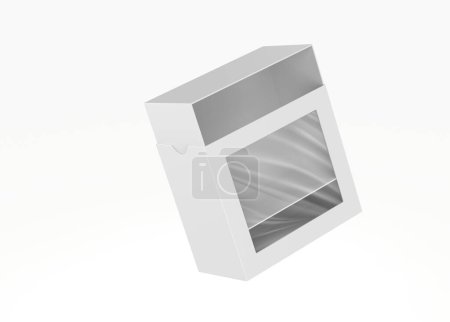 Téléchargez les photos : Boîte en papier avec onglet accrocher maquette isolé sur fond blanc. Illustration 3d - en image libre de droit