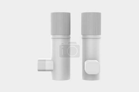 Inhalador médico para pacientes con asma y dificultad para respirar en el tratamiento y la prevención. ilustración 3d
