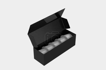 Boîte avec Capsules de café brillantes Mockup isolé sur fond blanc. Illustration 3d