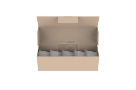 Box mit Glossy Coffee Capsules Mockup isoliert auf weißem Hintergrund. 3D-Illustration