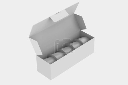 Box mit Glossy Coffee Capsules Mockup isoliert auf weißem Hintergrund. 3D-Illustration
