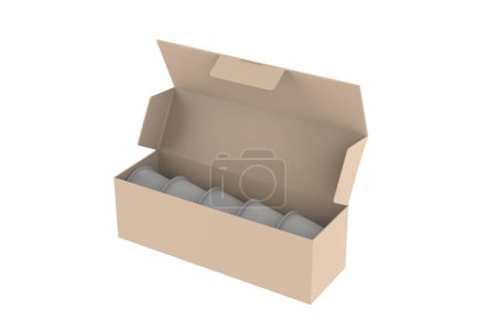Caja con Cápsulas de café brillante Mockup aislado sobre fondo blanco. ilustración 3d
