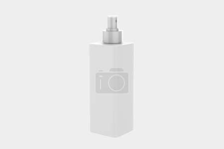 Quadratische Kosmetiksprayflasche isoliert auf weißem Hintergrund. d illustration