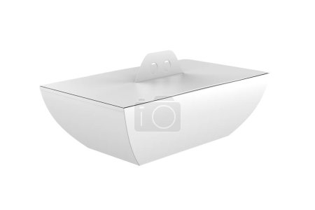 Téléchargez les photos : Boîte courbée Kraft avec poignée Mockup isolé sur fond blanc. Illustration 3d - en image libre de droit