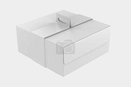 Box mit Handle-Attrappe isoliert auf weißem Hintergrund. 3D-Illustration