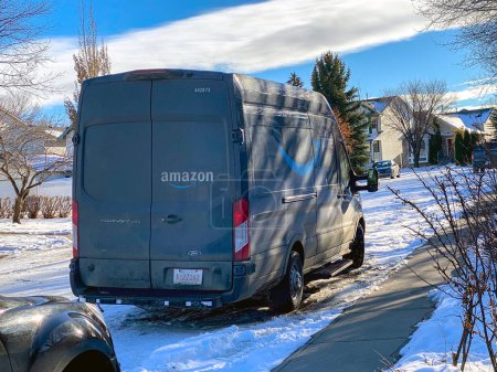 Photo for Nov 15, 2022. Calgary, Alberta, Canada. An Amazon Prime truck van during the snow. - Royalty Free Image