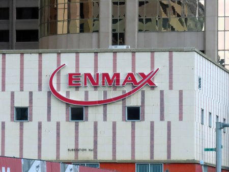 Photo for Nov 21, 2022. Calgary, Alberta, Canada. A ENMAX Utilities company logo on top of a corporate building downtown. - Royalty Free Image