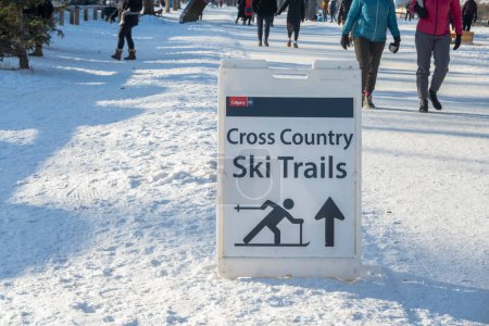 Photo for Calgary, Alberta, Canada. Dec 31, 2022. A Cross Country Ski Trails sign at a Bowness Park during the winter. - Royalty Free Image