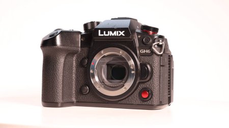 Photo for Calgary, Alberta, Canada. Jan 29, 2023. A Panasonic LUMIX GH6 camera on a white background. - Royalty Free Image