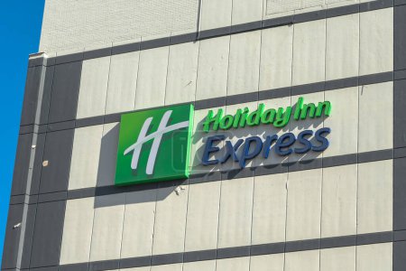 Photo for Edmonton, Alberta, Canada. Apr 04, 2023. A Holiday Inn Express building sign. - Royalty Free Image