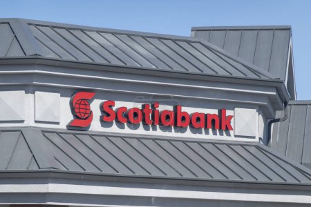 Photo for Calgary, Alberta, Canada. Apr 07, 2023. An Scotiabank sign at location branch building. - Royalty Free Image