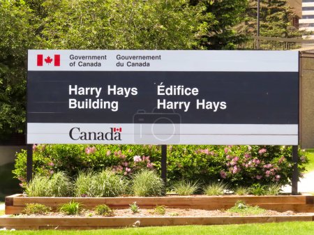 Photo for Calgary, Alberta, Canada. Jun 8, 2023. Harry Hays Building sign, a Federal government office. - Royalty Free Image
