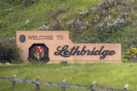 Photo for Lethbridge, Alberta, Canada. Jun 19, 2023. A welcome to Lethbridge sign - Royalty Free Image
