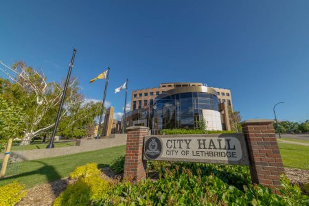 Photo for Lethbridge, Alberta, Canada. Jun 19, 2023. A wide angle view of the Lethbridge city hall building - Royalty Free Image