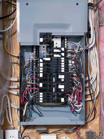Photo for A house electric box or fuse box that controls the incoming electricity and distributes it to the smaller circuits within the house. Distribute incoming power - Royalty Free Image