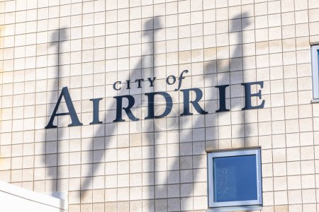 Photo for Airdrie, Alberta, Canada. Feb 19, 2024. A sign to the City of Airdrie city hall building during the afternoon. - Royalty Free Image