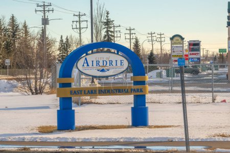 Photo for Airdrie, Alberta, Canada. Feb 19, 2024. A welcome sign to the City of Airdrie in Alberta, Canada. - Royalty Free Image