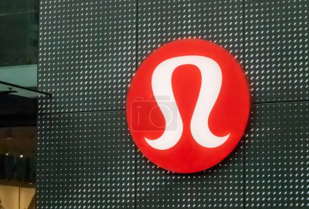 Photo for Vancouver, British Columbia, Canada. Apr 7, 2024. A Lululemon store logo. A Canadian-American multinational athletic apparel retailer. - Royalty Free Image