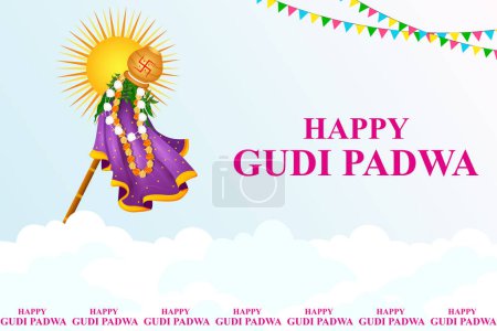 fácil de editar ilustración vectorial del festival de primavera Gudhi Padwa para el tradicional Año Nuevo para marathi y konkani hindúes celebrados en Maharashtra y Goa