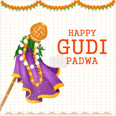 Téléchargez les illustrations : Illustration vectorielle facile à éditer du festival de printemps Gudhi Padwa pour le Nouvel An traditionnel pour les Marathi et les hindous Konkani célébré dans le Maharashtra et Goa - en licence libre de droit