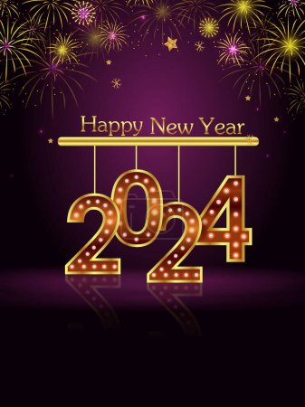 Ilustración de Fácil de editar ilustración vectorial de Feliz Año Nuevo 2024 desea fondo de saludo estacional - Imagen libre de derechos
