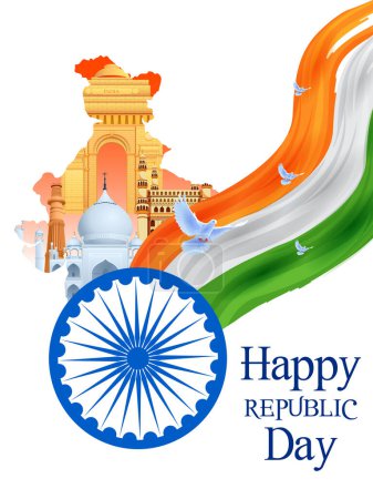 Illustration for Easy to edit vector illustration of Happy Republic Day of India tricolor background for 26 January - Royalty Free Image