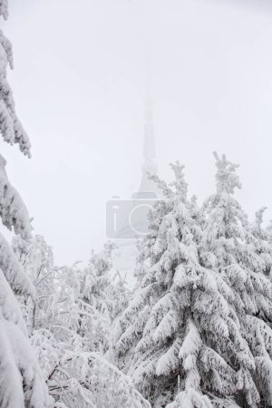 Foto de Torre de broma en la República Checa en un frío día de invierno brumoso - Imagen libre de derechos