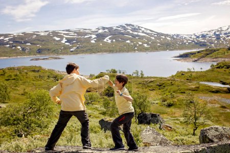 Photo for People, children enjoying the amazing views in Norway to fjords, mountains and other beautiful nature miracles - Royalty Free Image