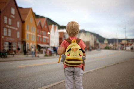 Foto de People, children enjoying the amazing views in Norway to fjords, mountains and other beautiful nature miracles - Imagen libre de derechos