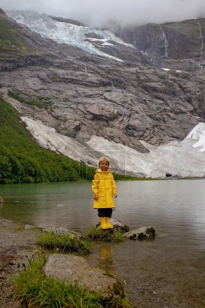 Téléchargez les photos : Enfant, mignon garçon blond, tout-petit profitant de la vue imprenable sur le glacier i - en image libre de droit