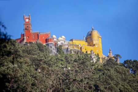 Photo for Family with children, siblings, visiting castle Pena in Sintra during family vacation summertime in Portugal - Royalty Free Image