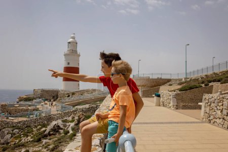 Photo for Happy family with children, visiting Gibraltar during summer vacation in Europe - Royalty Free Image